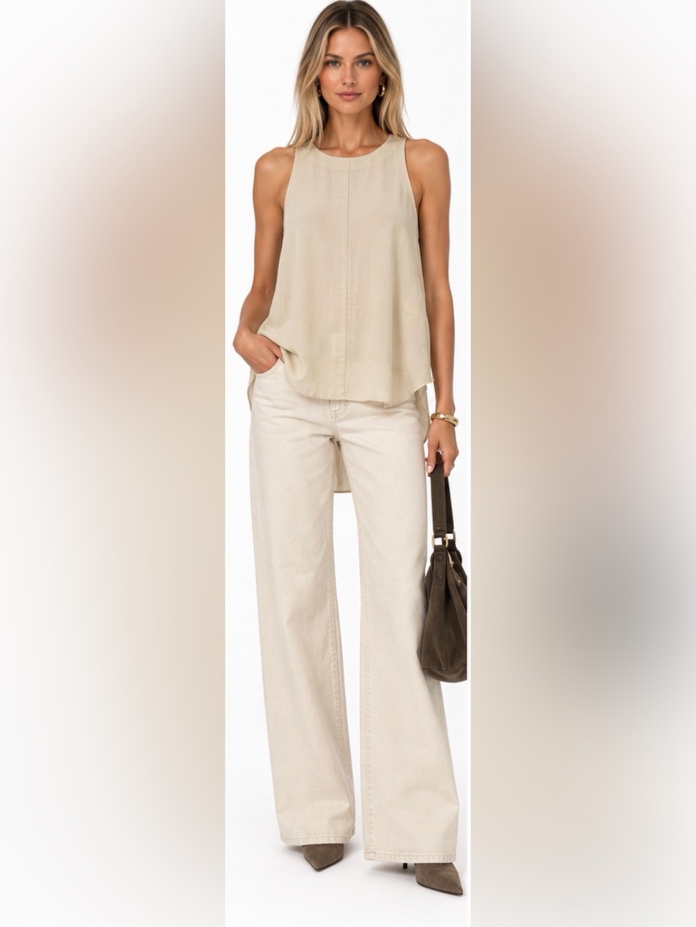 Vintage Rag and Bone Cream Drop Cut Sleeveless Top